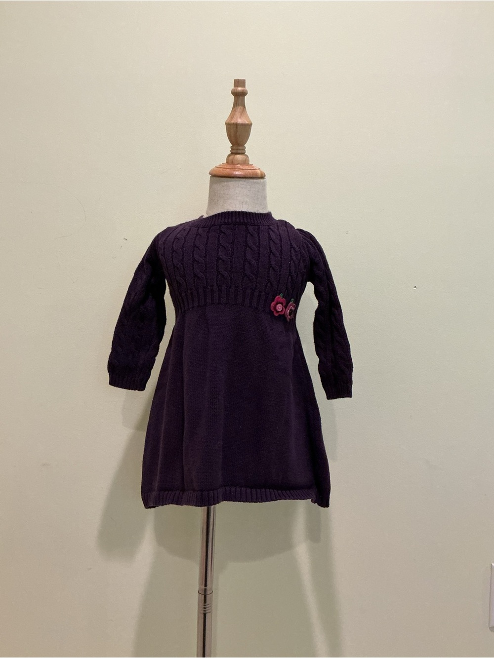 Gymboree Cable Knit Dress in Dark Purple with Floral Accent